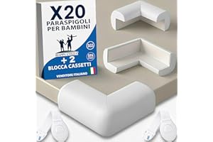 HAPPY CHLEA Paraspigoli Angolari in Gomma con Tecnologia Schiuma Attiva, 20 Paraspigoli per Bambini Morbidi e 2 Blocca Cassetti, Paraspigoli Tavolo e Mobili (Bianco)