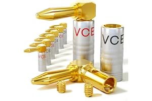 VCELINK 4 Paires Fiches Banane 90 Degrés, Plaquée Or 24K, Adaptée aux Espaces Restreints, 4 mm Banane Connecteurs Coudées Enceintes pour HiFi Haut-Parleur, Amplificateur