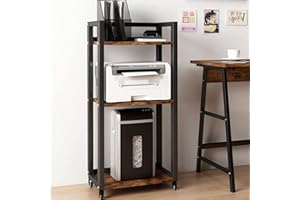 PUNCIA Supporto per Stampante a 3 Livelli Carrello Porta Stampante Mobile per Stampante in Legno e Metallo Scaffale per Documenti con Ruote Tavolo per Trituratore per Ufficio Casa (Marrone)