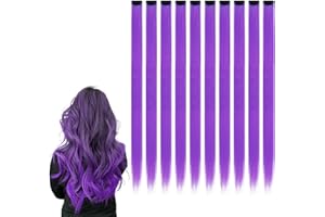 EXBURANTY 10Pcs Colored Clip in Hair Extensions, 22 Inch Colorful Highlights Hairpieces, for Kid Girls Women Party Hair Decor, purple