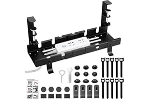 ZOUNIN Raccogli Cavi Scrivania, Vassoio per la Gestione Dei Cavi Sotto dei Cavi Regolabili 30.5 a 55cm, con Morsetti, Senza Forare, Organizer Cavi Scrivania, Porta Cavi Scrivania, per Casa e Ufficio, Nero