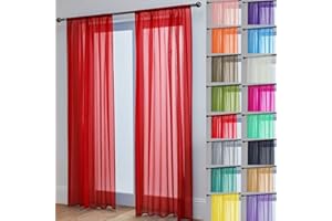 John Aird Lucy Voile Curtains - Rod Pocket Slot Top - Pair Net Curtains - 2 Panels (Red, W 58" x L 90")
