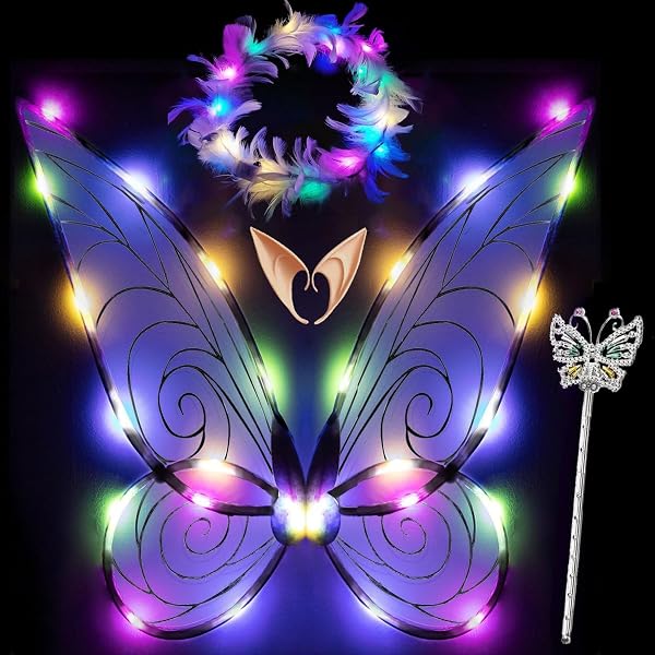 Ailes De Fée Électriques à LED - Envergure 88 Cm, Battement Automatique, Lumière Et Musique - Pour Enfants Et Adultes (80-180 Cm) - Costume Cosplay, Anniversaire, Halloween