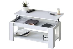 Habitdesign – Mesa de Centro Elevable con Revistero para Salón o Comedor, Mesa de Café con Revistero, Color Blanco Artik, 102x50x43–54 cm - Modelo Ambit