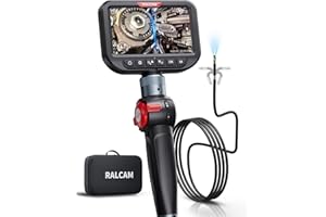 Ralcam Dual Lens Articulating Borescope, 6.5mm Slim Probe, 5" Endoscope Camera with Light, 5FT Semi-Rigid Cable, Two-Way Articulated Inspection Camera for Automotive Wall Pipe