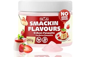 ‎HE-JU He-Ju Flavour Pulver Erdbeer Panna-Cotta 250g vegan, Strawberry Panacotta Geschmackspulver zum Süßen fast ohne Kalorien