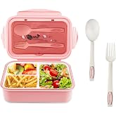 Newpop Lunch Box with 3 Compartments and Spoon Fork, 1400 ml, Pink | Lunch Box BPA Free Leakproof Bento Box for Microwave and