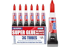 ALECPEA 3g (6 Pack), Super Glue Liquid, All Purpose, Fast Setting, Ideal for Metal, Ceramics, Leather & More