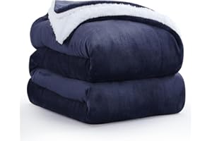 Aisbo Plaid Canape Polaire en Sherpa - Couverture 230x270 Jete de Canape Hiver, Plaid Canapé 230 x 270 Bleu Marin Mouton 2 Personnes Doux et Chaude
