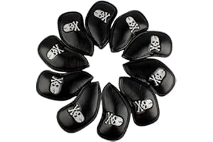 Craftsman Golf 10PCS nero Skull spessa in ecopelle Golf Iron Head Covers set, motivo teschio a tutte le marche Titleist, Callaway, ping, Taylormade, Cobra, Nike, etc.