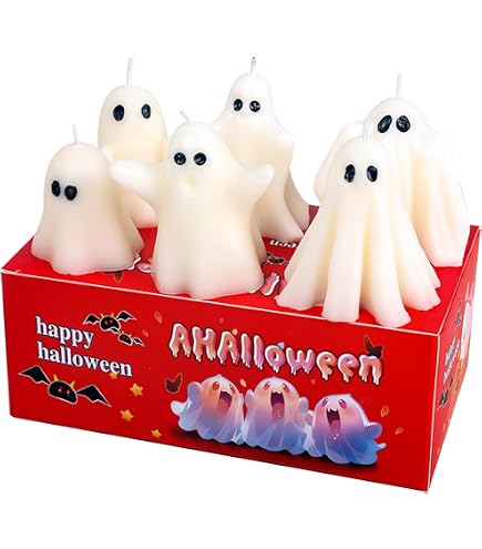 Bougies Décoratives Fantômes Pour Halloween - Cire De Soja/blanche - 6 Modèles Différents - Décoration De Table, Ambiance Effrayante