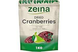 ZEINA LOVE OUR FOOD Zeina Dried Cranberries for Snacking or Baking with Resealable Zip (1Kg) - Fat-Free Dry Fruit with a Source of Fibre - Sweetened Juicy Dried Cranberries.