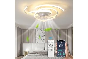 Lihaian Deckenventilator mit Licht，LED-Deckenleuchte mit Ventilator，45 W Deckenleuchte， Dimmbar (3000-6500 K) Deckenleuchte mit ，leise Deckenventilatorleuchte, für Schlafzimmer, Küche, Weiß