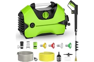 IERAKOR Hidrolimpiadora de Alta Presión, Potencia 1400W, Presión 120 Bar, Caudal 360 L/H, 4 Boquillas, Manguera de Alta Presión 10 M, Pistola de Alta Presión, Hidrolimpiadora Eléctrica Profesional