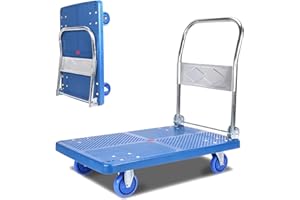 VIRZEN Heavy Duty Folding Platform Trolley, Rolling Flatbed Luggage Cart with 360° Swivel Wheels for Moving, Loading, Delivery and Heavy Items 150kg Capacity(Small, Blue)