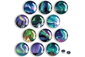 QHKLEW Kühlschrankmagnete, 12 Stück Kühlschrank Magnet, Magnete für Magnettafel für Kühlschrank, Whiteboard, Pinnwand, Küche, Kinder und Erwachsene Geschenk (Polarlicht)