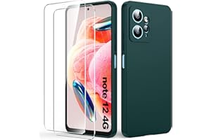 Byvuwiay Funda Compatible con Xiaomi Redmi Note 12 4G (No para 5G), con 2 Piezas Cristal Templado, Carcasa de Líquida TPU Anti-Choque, Carcasa Xiaomi Redmi Note 12 4G, Verde Oscuro
