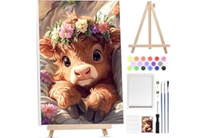 Bowetile Vache Peinture par Numéros pour Adultes Avec Cadre, Kit Animaux Peinture par Numéros pour Adultes Débutants Kit Toile avec Chevalet en Bois, DIY Peinture Acrylique pour Décoration 20x30cm