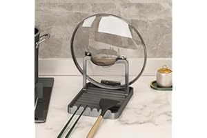 STARRY G Cooking Spoon Rest with Lid Holder, Kitchen Utensil Rest with Drip Pad, Heat-Resistant Pot Lid Stand Holder, Countertop Organiser Rack for Ladles, Tongs, Spatula, Simple Flatware Rack - G