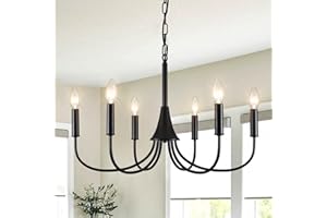 LWYTJO Black Chandeliers Ceiling Lights for Kitchen, 6-Lights Industrial Pendant Light Fitting for Living Room, Dining Room, Bedroom, Hallway Foyer, Height Adjustable, E14