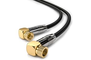 deleyCON 2 m SAT Antenna Cable, HDTV Satellite Cable, Coaxial Cable, 2x Angled F-Connector (90° Degree) to F-Connector (90° Degree), Metal Connector, Black