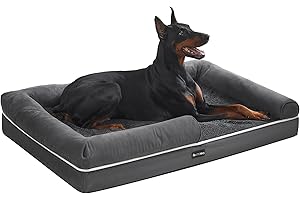 Feandrea Orthopädisches Hundebett, Hundekissen, Hundekorb, weiche Polsterung, Hundesofa, erhöhte Ränder, Bezug abnehmbar und waschbar, 120 x 85 x 18 cm, rutschfeste Unterseite, dunkelgrau PGW078G01V1