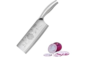 TJ POP Mannaia Coltello da Chef Cinese, Coltello da Cucina Professionale 18.8cm, Coltello per Verdure Affilato con Design Full Tang, Lama in Acciaio 30Cr13 Spessore 2.1mm,TJ SEGA Serie TC1506