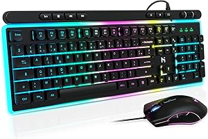 HLONONE Pack Clavier Souris Gaming - Ergonomique Clavier Souris Gamer Filaire - Éclairage LED Arc-en-Ciel - Clavier Gamer AZERTY Rétroéclairé - Souris Gamer 7200 DPI - AZERTY FRANÇAIS-pour PC PS4 PS5