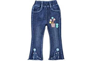 Peacolate 2-7T Toddler Little Girls Distressed Jeans Denim Pants with Embroidery