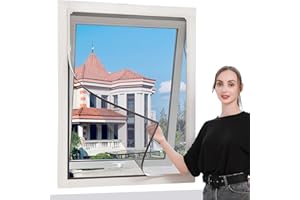 JOOFAN DIY Magnetic Window Screen Bug Screen Window Fly Screens for Windows Max 142 x 89 cm (56"x35") W Fits Any Size Smaller Adjustable Easy Installation White Frame with High Transparency Black mesh