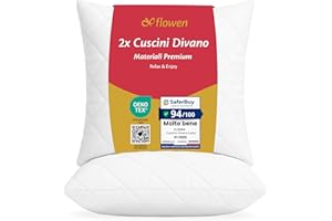 Flowen Cuscini per Divano 50x50 Imbottitura Cuscini 2 pezzi Interno Decorativi Quadrati Morbidi con Federa Trapuntata Bianca Anallergici Antiacaro Arredo Casa Salotto Letto Lavabili