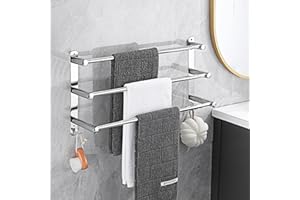 HONPHIER Inoxydable Porte-Serviettes de Salle de Bain 43-78CM Rétractable Porte Serviette Porte-Serviettes Mural pour Salle de Bain, Cuisine, Toilettes, Hôtel (Argent, 3 Couches)