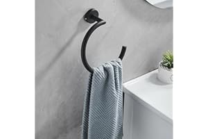 KWQKEM Black Towel Ring for Bathroom Stylish Semi-Circle Shape Wall Mounted Hand Towel Holder Durable Stainless Steel Towel Rack Hanger for Kitchen Laundry Room Guest Bath (Matte Black)
