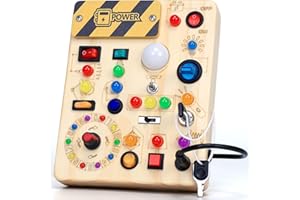 ECHOTOYS Montessori Spielzeug Busy Board ab 1 Jahr, Activity Board aus Holz, Motorikspielzeug mit 13 Schaltern 24 LED-Leuchten, Lernspielzeug für Kinder 1-3 Jahre Baby Spielzeug & Geschenk für Jungen & Mädchen