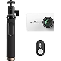 YI 90006 4K Action Camera with Selfie Stick & Bluetooth Remote (White Pearl)