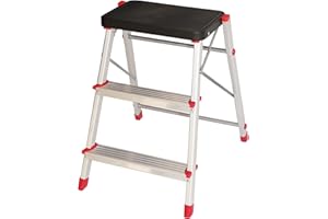 BTF - Escalera Plegable de Aluminio 3 Peldaños | Compacta y Ligera | Segura con Trava Anti-Cierre | Ideal para Hogar y Tareas de Mantenimiento, Plata, Aluminio, Certificada EN 131
