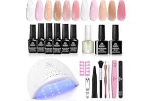 ‎BEETLES GEL POLISH Beetles Gel Nagellack Set mit UV Lampe 48W,6 Farben Jelly Milky White Sheer Rosa Nude Nail Polish Starter Kit Maniküre Soak Off UV gellack Set Christmas Salon DIY Geschenke für Mädchen
