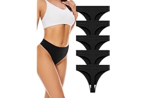 VOENXE Damskie majtki z wysokim stanem, bezszwowe stringi typu tanga niewidoczne brazylijskie majtki z mikrofibry bielizna majtki, niewidoczne majtki stringi, elastyczne stringi typu slipy, 5 sztuk