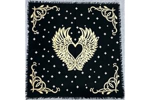 THE ART BOX Altare di stoffa Tarocchi Tovaglioli Accessori per stregoneria Oro nero Tovaglia quadrata Spirituale in stoffa celeste con frange, ali d'angelo, 45 x 45 cm