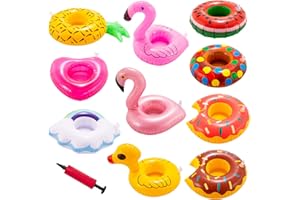 WIRHAUT 10Pcs Inflatable Drink Holders, Cute Pool Float Cup Holder Inflatable Coasters Drinks Can Holder Floating Beverage Pool Floats Accessories with Air Pump fit for Summer Pool Beach Party