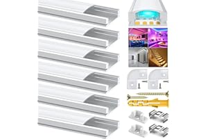 ‎CHESBUNG Chesbung LED Aluminium Kanal für 12mm Led Streifen, 6X1m Stripes Schiene Strip Aluprofil U Form Alu Profil Leiste Profil with Milchig Weißer Abdeckung, Stripe Diffusor mit 90 Grad Eckverbindern
