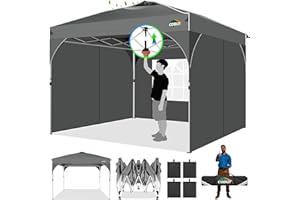 Cobizi Tonnelle Pliante 3x3 Imperméable Tonnelle De Jardin Exterieur,3 Panneaux Latéraux,Tonnelle Pliante Imperméable,Convient pour Le Camping, Les Festivals, Barnum avec 4 Sacs,Sable，Gris