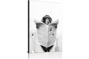 HMDKHI Impressions murales sur toile - Motif animal - Noir et blanc - Ensemble d'images amusantes pour salle de bain - Éléphant, zèbre, pingouin, girafe - Décoration de salle de bain - Sans cadre