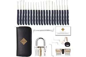POVIA Lockpick Set-24 Teiliges Dietrich Set mit 2 Transparentem Übungsschlössern-1 Transparentem Vorhängeschloss und 1 Transp