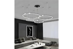 BEHWU Lampadario LED Lampada Soggiorno Lampadario Dimmerabile Con Telecomando Anelli Lampade Sospensione Moderne Tavolo Pranzo Altezza Regolabile Lampadario a Soffitto Acrilico Rotondo in Alluminio