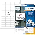 HERMA Self Adhesive Removable Labels, 48 Labels per A4 Sheet, 25 Sheets, 45.7 x 21.2 mm, 1200 Labels, Blank Multipurpose Labels Stickers, Sticky Labels for Laser & Inkjet Printer, White