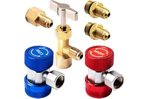 SAVITA Car Air Juego de herramientas, AC R134A Acopladores rápidos Adaptadores R134A Can Tap con Adaptador de tanque para Dispensador de refrigerante de 1/4 pulgadas. y 1/2 pulgadas de montaje de CA