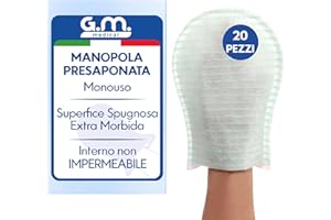 G.M. DISTRIBUZIONE GM 20 PEZZI - Manopole Saponate Monouso di Alta Qualità (75 gr/mq) con Soffice Spugna, Delicatamente Profumate, Senza Risciacquo, Manopola Presaponata, Guanto per Pulizia Anziani