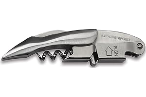 LE CREUSET Korkociąg kelnerski 3 w jednym otworze, otwieracz do butelek i nóż do folii, do wina lub piwa, stal nierdzewna z uchwytem ze stali nierdzewnej, WT-110, kolor stali, 59814017808074