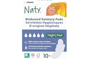 Naty Bindor Night med vingar, 100% bomull mot huden, 10 stycken | Certifierat säker för huden, Bekväm & Andningsbar, Oparfymerad, Absorberande skydd